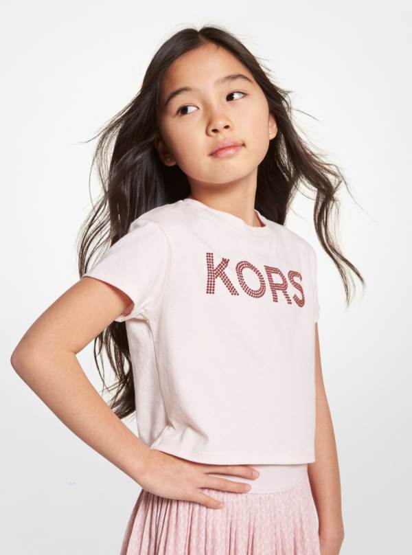 Detske Tricko Michael Kors Girls Studded Cotton Ruzove - Oblecenie Michael Kors Lacne | KREDO-3716